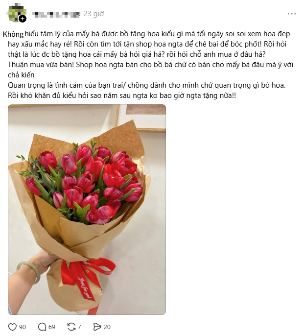 Trend b&oacute;c phốt hoa bạn trai tặng: Loạt chủ shop hoa "tức nước vỡ bờ", người mua kh&ocirc;ng n&oacute;i - cớ sao người nhận lại CH&Ecirc;?- Ảnh 4.