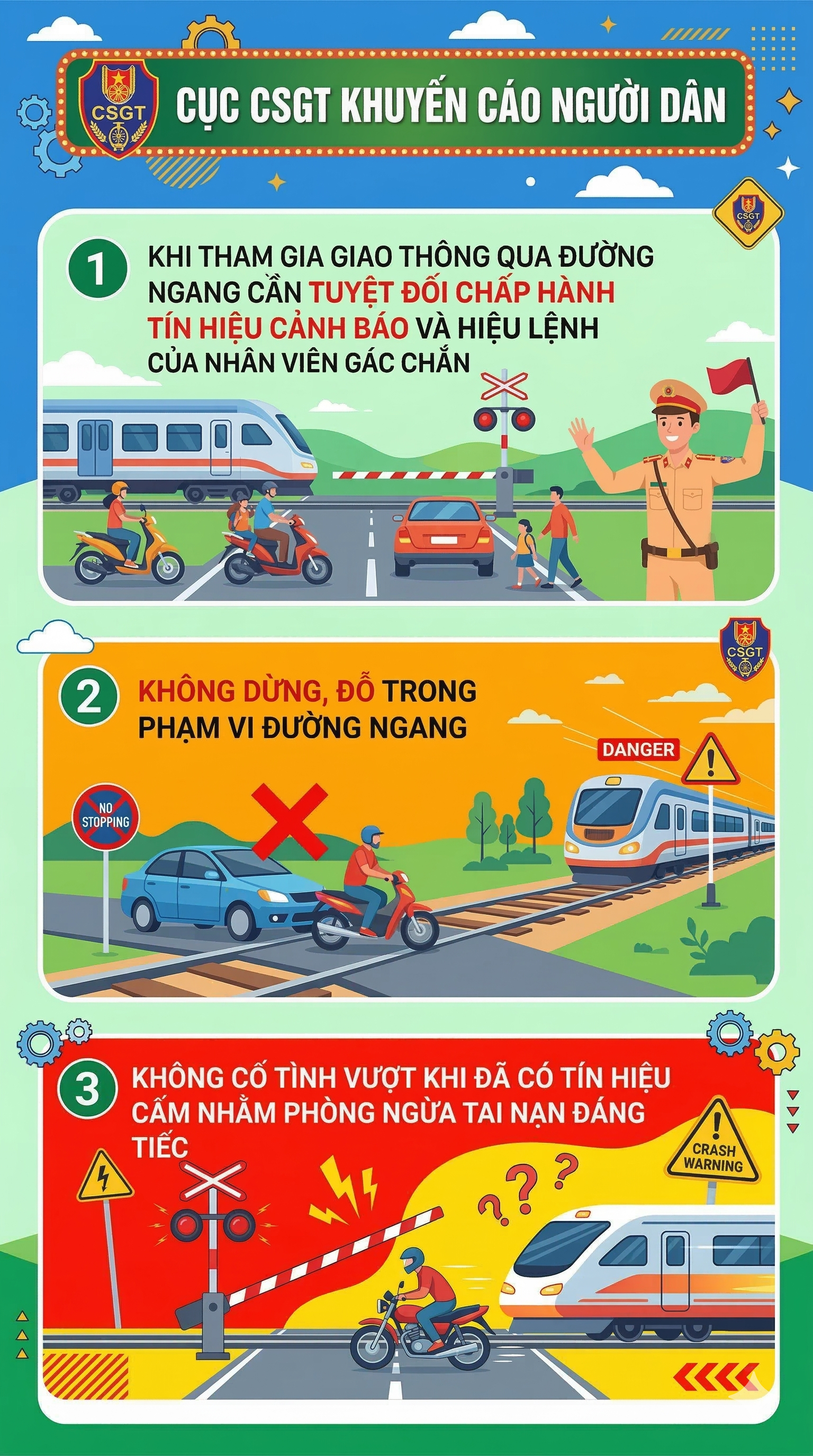 Cục CSGT l&ecirc;n tiếng về clip "ma che mắt" loạt t&agrave;i xế vượt đường ray t&agrave;u hỏa khi chu&ocirc;ng b&aacute;o- Ảnh 1.