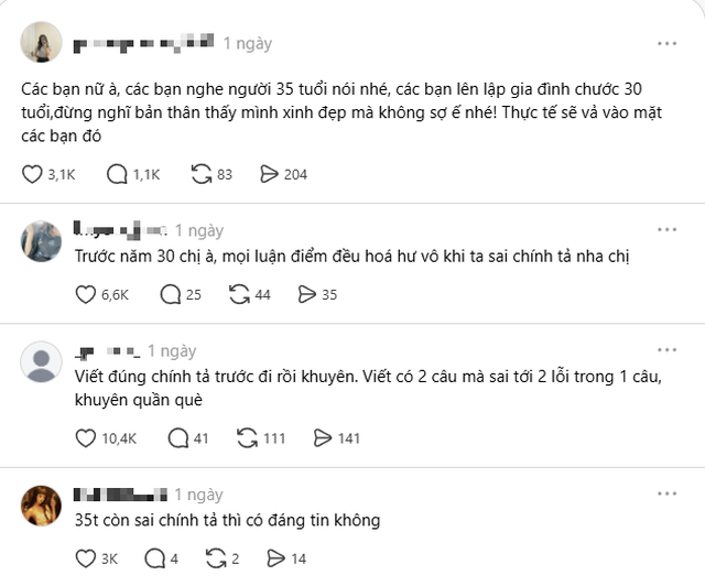 C&ocirc; g&aacute;i 35 tuổi khiến MXH s&ocirc;i sục khi ch&acirc;n th&agrave;nh khuy&ecirc;n "Lấy chồng trước 30 kh&ocirc;ng thực tế sẽ vả mặt"- Ảnh 1.