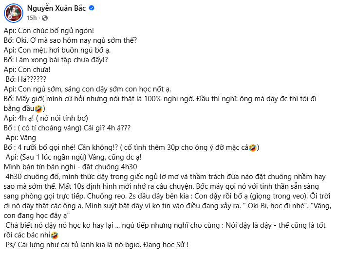 Cục trưởng Xu&acirc;n Bắc bất ngờ khi con trai Bi b&eacute;o dậy từ 4h s&aacute;ng để học b&agrave;i: "&Ocirc;ng m&agrave; dậy được th&igrave; t&ocirc;i đi bằng đầu"- Ảnh 1.