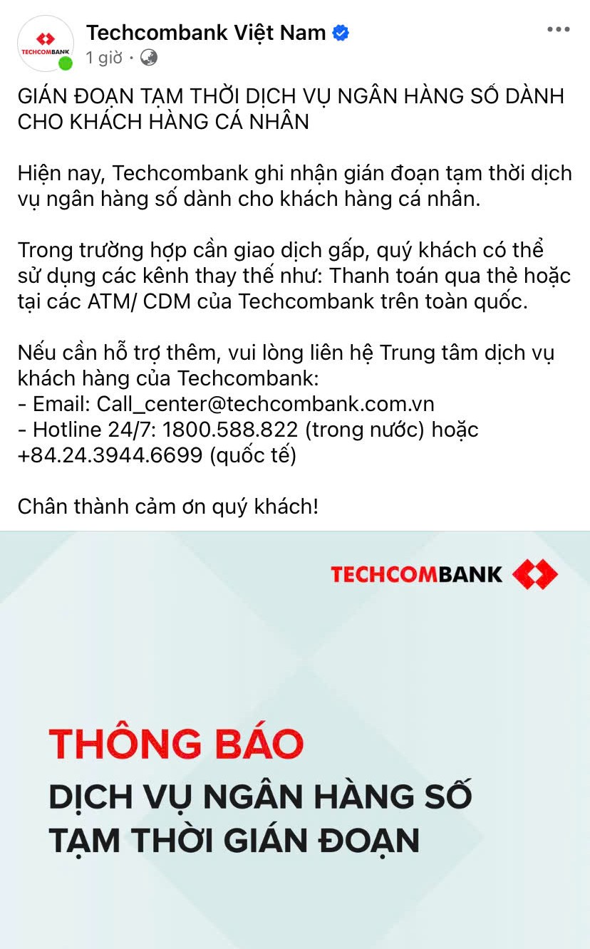 Techcombank th&ocirc;ng b&aacute;o gấp trong tối Chủ nhật- Ảnh 1.