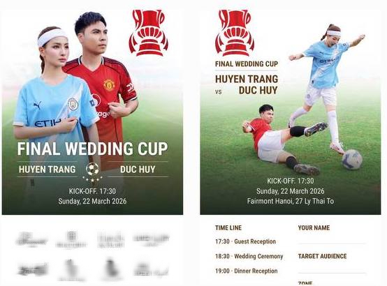 Độc lạ thiệp cưới Đức Huy - MC Mù Tạt: Như poster trận đấu, đội nhà trai lừng lẫy Thường Châu, nhà gái toàn gương mặt quen thuộc VTV- Ảnh 1. Độc lạ thiệp cưới Đức Huy - MC Mù Tạt: Như poster trận đấu, đội nhà trai lừng lẫy Thường Châu, nhà gái toàn gương mặt quen thuộc VTV- Ảnh 1.