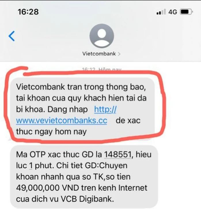 Lỡ bấm link tin nhắn mạo danh Vietcombank, soạn ngay c&uacute; ph&aacute;p n&agrave;y để cứu t&agrave;i khoản- Ảnh 1.