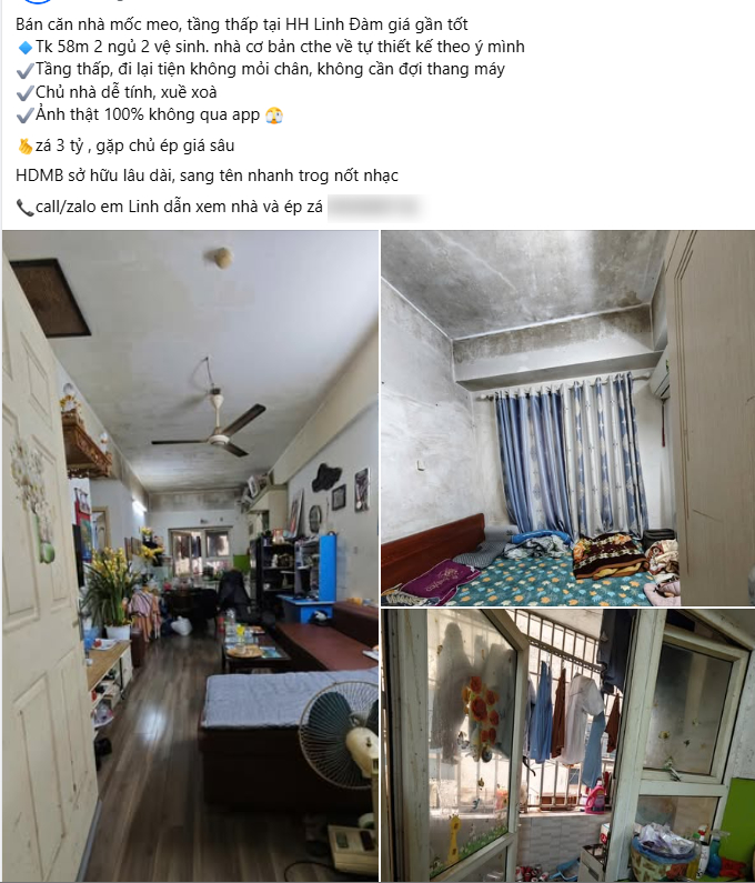 Rao b&aacute;n căn hộ 58m&sup2; gi&aacute; 3 tỷ nhưng tường ẩm thấp, mốc meo ở HH Linh Đ&agrave;m: Cận cảnh b&ecirc;n trong khiến nhiều người cho&aacute;ng v&aacute;ng- Ảnh 1.