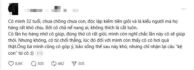 B&agrave;i đăng 510 chữ của ch&aacute;u về "người c&ocirc; 32 tuổi sống &iacute;ch kỷ" bỗng được ủng hộ rộng r&atilde;i: Sống đ&uacute;ng bản chất đ&atilde; l&agrave; sống tốt?- Ảnh 1.