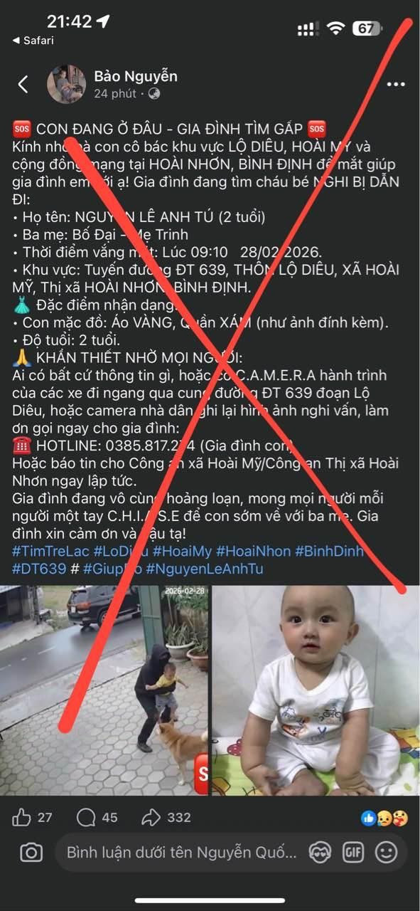 B&eacute; trai 2 tuổi &ldquo;mất t&iacute;ch&rdquo;, nghi bị bắt c&oacute;c g&acirc;y b&atilde;o MXH: C&ocirc;ng an cảnh b&aacute;o khẩn về h&igrave;nh ảnh người bịt mặt bế ch&aacute;u b&eacute;- Ảnh 1.