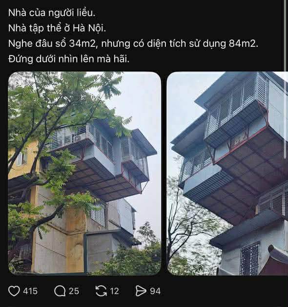Tận thấy căn nhà “tổ chim” treo lơ lửng bên hông khu tập thể cũ tại Hà Nội: "Nhà của người liều"- Ảnh 1. Tận thấy căn nhà “tổ chim” treo lơ lửng bên hông khu tập thể cũ tại Hà Nội: "Nhà của người liều"- Ảnh 1.
