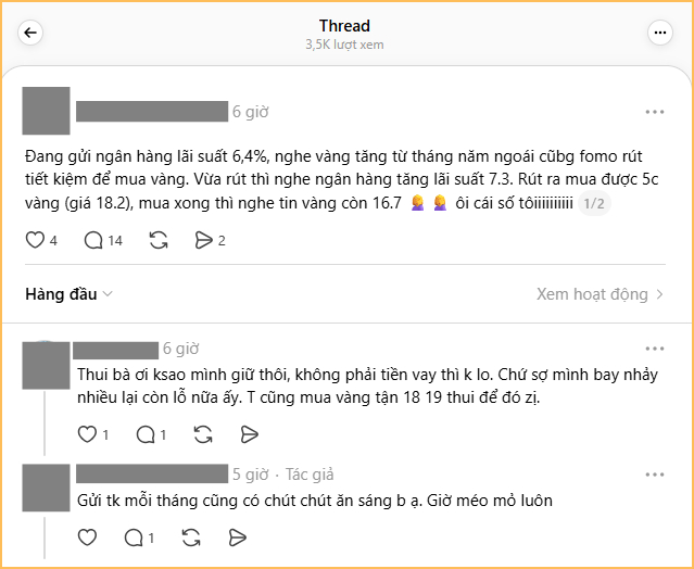 T&acirc;m trạng người r&uacute;t tiết kiệm đi mua v&agrave;ng: Vừa r&uacute;t tiền xong th&igrave; l&atilde;i suất tăng, cầm 5 chỉ v&agrave;ng chưa n&oacute;ng tay đ&atilde; &ldquo;lỗ&rdquo; 7 triệu rưỡi- Ảnh 1.