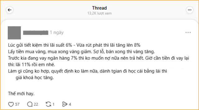 T&acirc;m trạng người r&uacute;t tiết kiệm đi mua v&agrave;ng: Vừa r&uacute;t tiền xong th&igrave; l&atilde;i suất tăng, cầm 5 chỉ v&agrave;ng chưa n&oacute;ng tay đ&atilde; &ldquo;lỗ&rdquo; 7 triệu rưỡi- Ảnh 2.