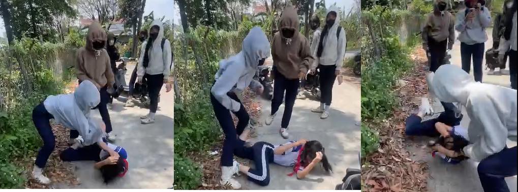 Phẫn nộ clip nữ sinh lớp 8 bị đ&aacute;nh hội đồng: 5 học sinh rượt đuổi, t&uacute;m t&oacute;c k&eacute;o giật bạn giữa đường- Ảnh 1.