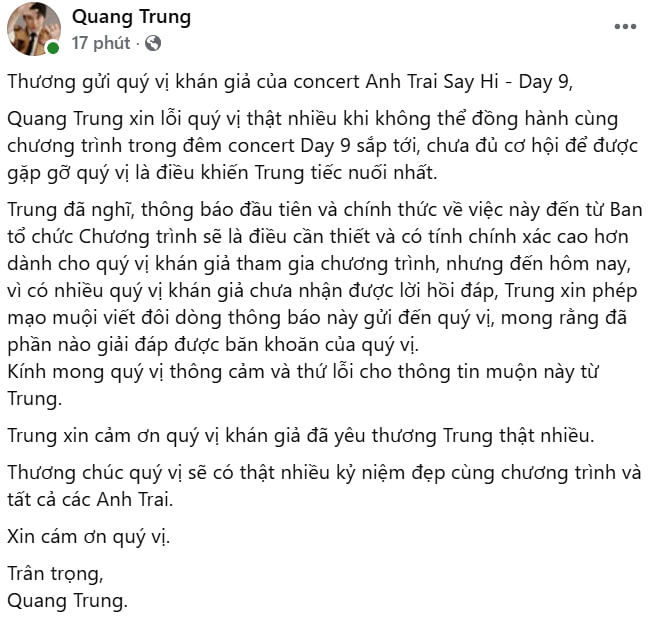2 nghệ sĩ th&ocirc;ng b&aacute;o kh&ocirc;ng tham gia concert Anh Trai Say Hi D-9- Ảnh 3.