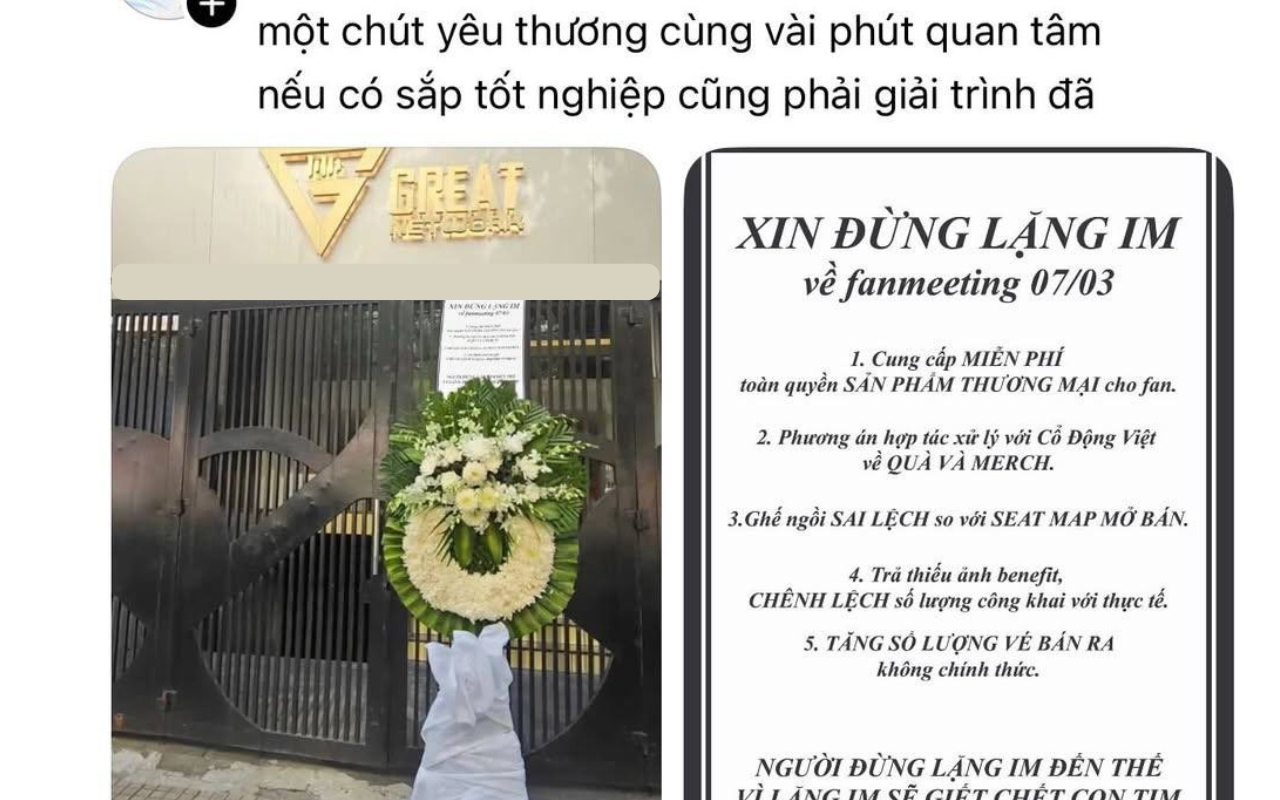 Th&ocirc;ng b&aacute;o n&oacute;ng của c&ocirc;ng ty giải tr&iacute; Việt bị gửi v&ograve;ng hoa tang- Ảnh 1.