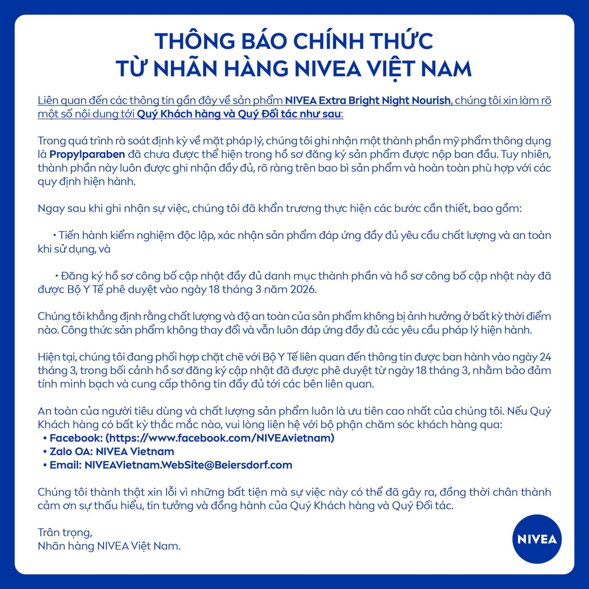 NIVEA Việt Nam th&ocirc;ng b&aacute;o khẩn về sản phẩm bị thu hồi to&agrave;n quốc- Ảnh 1.