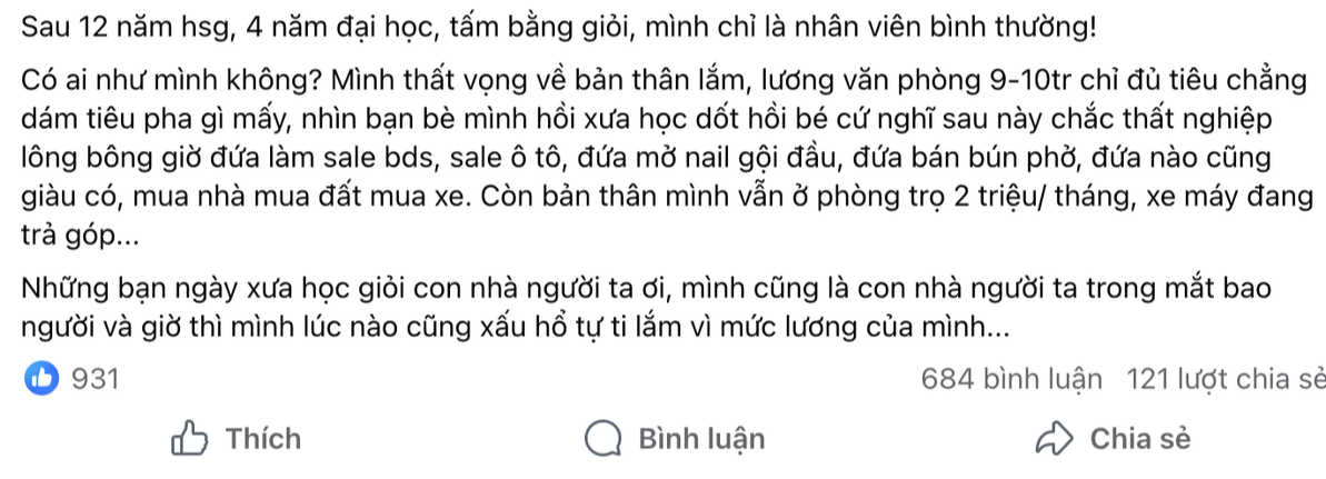 "12 năm học sinh giỏi, 4 năm đại học bằng giỏi&hellip; giờ th&igrave; m&igrave;nh l&uacute;c n&agrave;o cũng xấu hổ, tự ti lắm" - T&acirc;m sự h&uacute;t h&agrave;ng trăm tranh luận- Ảnh 1.