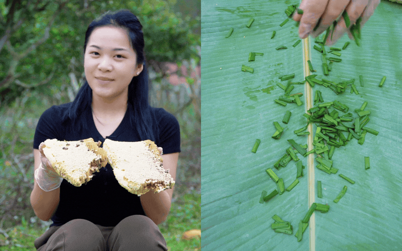 L&ecirc;n v&ugrave;ng cao c&oacute; tiền chưa chắc mua được "đặc sản" n&agrave;y: Nhộng ong rừng nướng l&aacute; chuối mọng sữa, xem TikToker ăn m&agrave; ứa nước miếng- Ảnh 2.