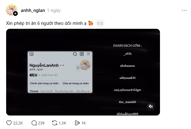 Cả Threads s&ocirc;i động với trend đăng "credit" tri &acirc;n những người đ&atilde; theo d&otilde;i m&igrave;nh tr&ecirc;n mạng- Ảnh 5.