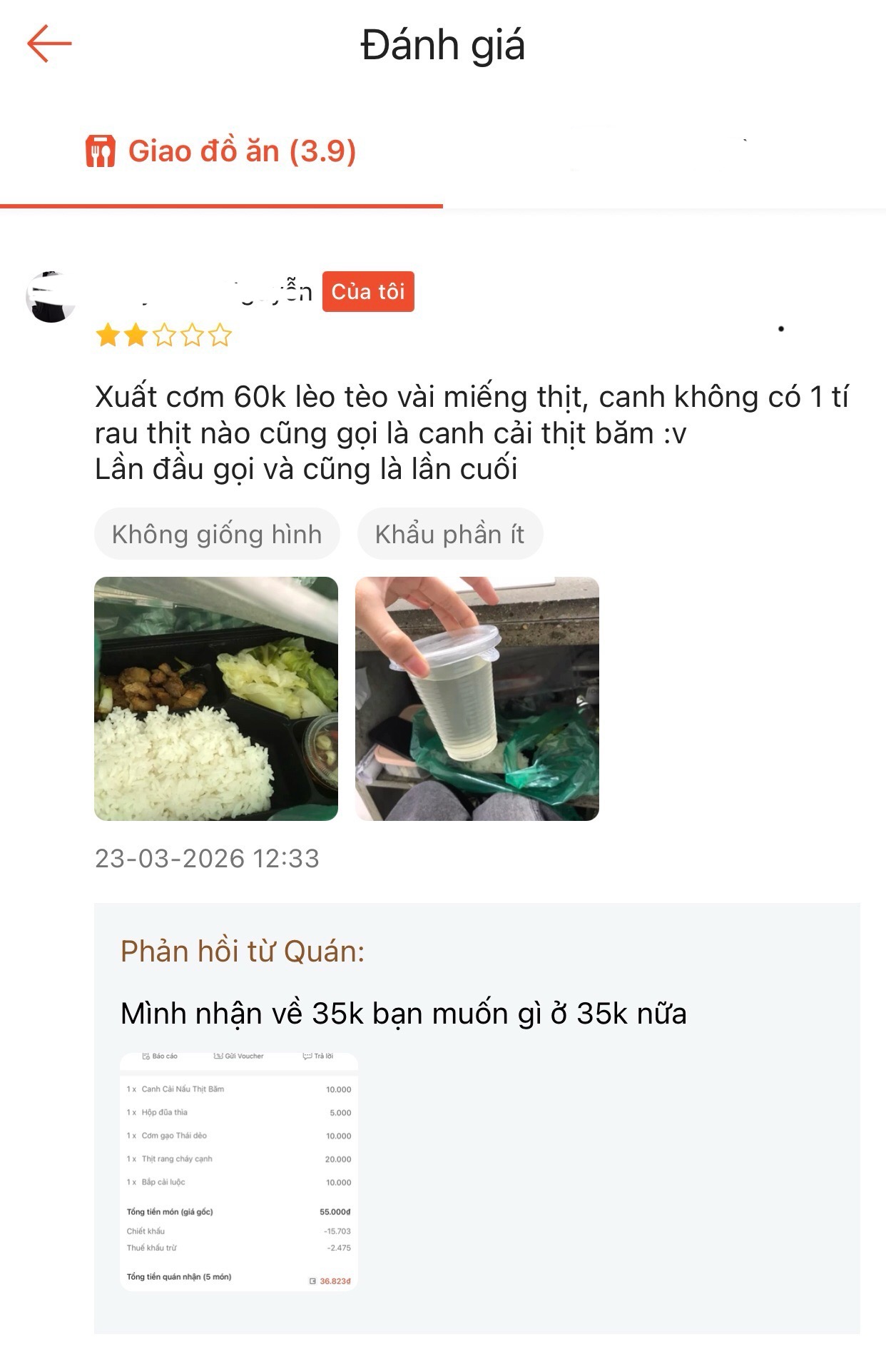 Tranh c&atilde;i suất cơm 60k nhận về v&agrave;i miếng vụn, chủ qu&aacute;n đ&aacute;p trả: "M&igrave;nh nhận lại 35k th&igrave; bạn muốn g&igrave; ở 35k?"- Ảnh 2.