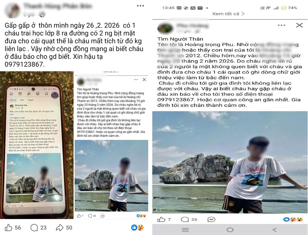 Thiếu ni&ecirc;n sinh năm 2012 &acirc;m thầm rời nh&agrave;, gia đ&igrave;nh hoảng loạn đăng tin khắp mạng x&atilde; hội: C&ocirc;ng an ph&aacute;t hiện ở một địa điểm c&aacute;ch nh&agrave; 50km l&uacute;c đ&ecirc;m muộn- Ảnh 1.
