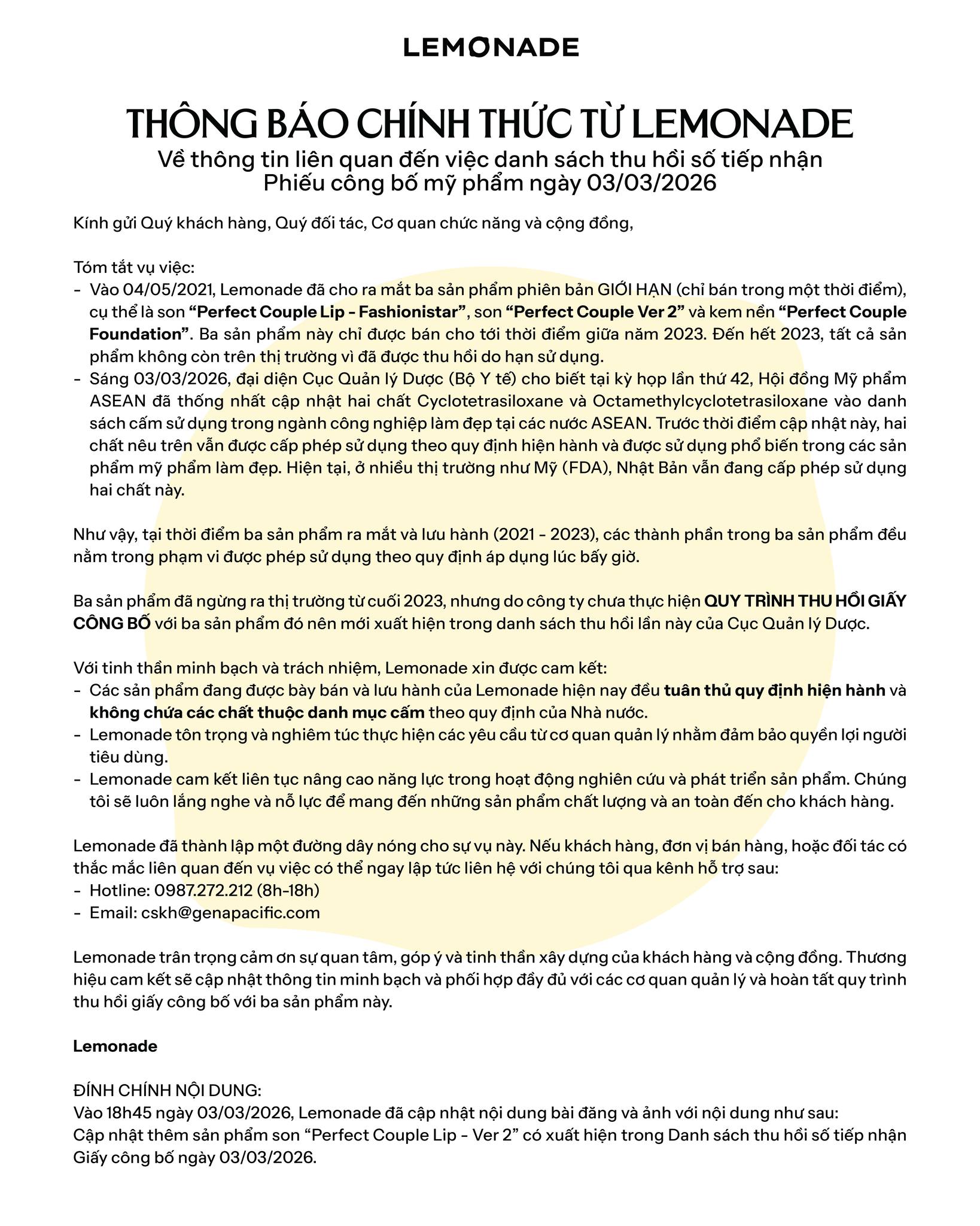 Paula's Choice, Lemonade đồng loạt ph&aacute;t th&ocirc;ng b&aacute;o khẩn- Ảnh 2.