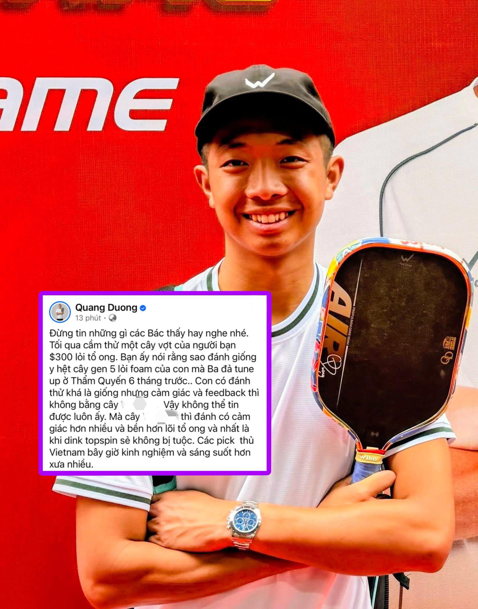 Quang Dương gây bão cộng đồng pickleball với phát ngôn so sánh vợt- Ảnh 1. Quang Dương gây bão cộng đồng pickleball với phát ngôn so sánh vợt- Ảnh 1.