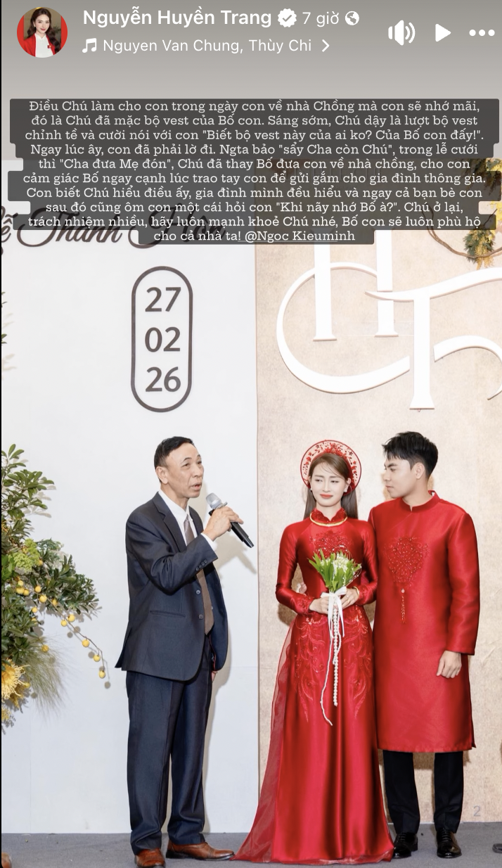 MC Huyền Trang Mù Tạt - vợ mới cưới của tuyển thủ Đức Huy nghẹn ngào chia sẻ về chiếc áo vest của người bố đã khuất- Ảnh 1. MC Huyền Trang Mù Tạt - vợ mới cưới của tuyển thủ Đức Huy nghẹn ngào chia sẻ về chiếc áo vest của người bố đã khuất- Ảnh 1.