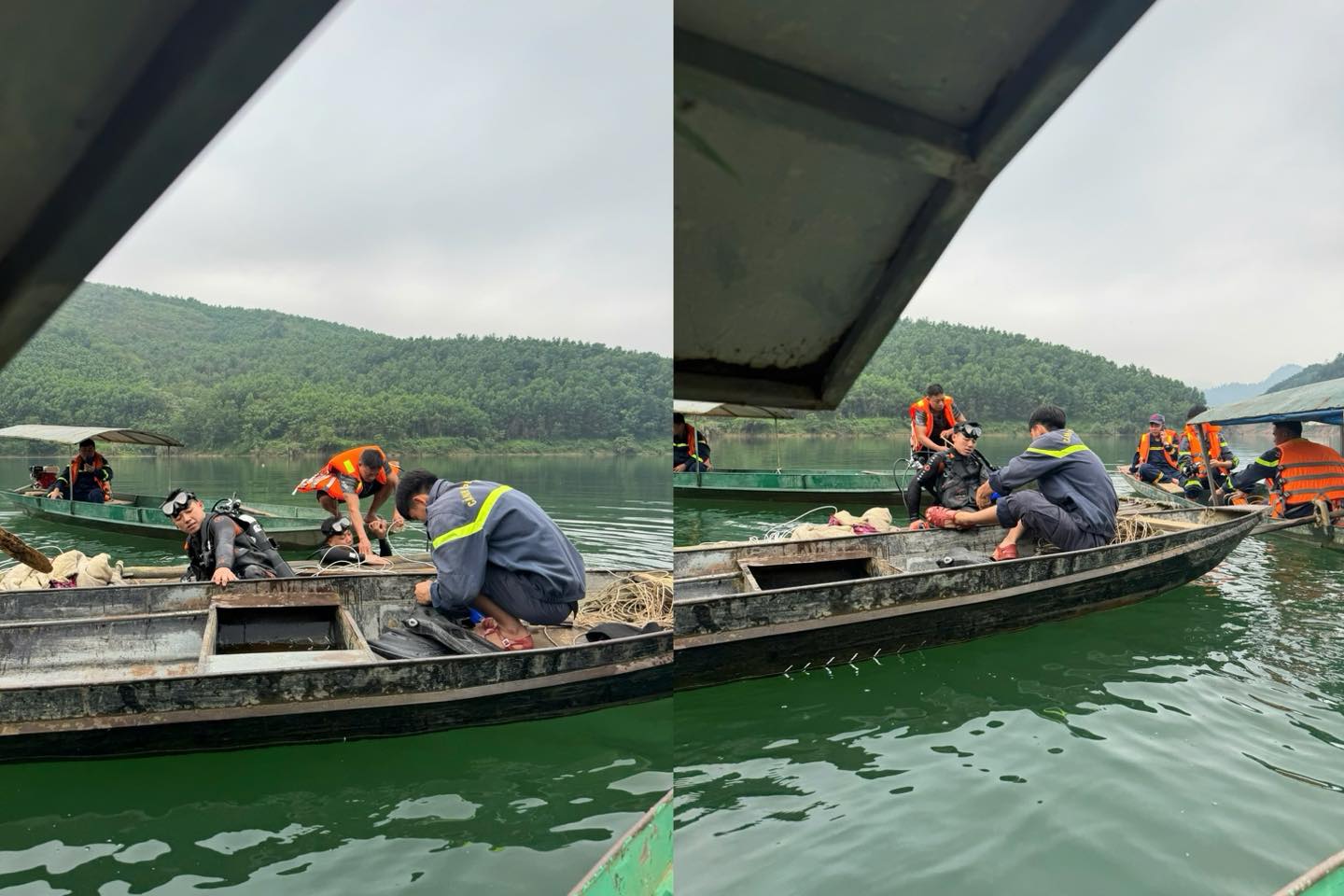 Hiện trường trắng đ&ecirc;m t&igrave;m kiếm đ&ocirc;i vợ chồng mất t&iacute;ch giữa l&ograve;ng hồ thủy điện: Con trai may mắn sống s&oacute;t- Ảnh 3.