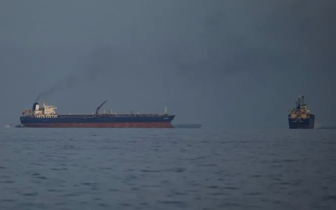 T&agrave;u chở dầu v&agrave; t&agrave;u h&agrave;ng ở eo biển Hormuz h&ocirc;m 11/3. Ảnh: AP