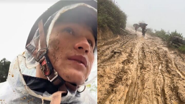 X&uacute;c động thầy gi&aacute;o v&ugrave;ng cao b&ugrave;n bắn tận mặt, hướng dẫn trẻ đi học tr&ecirc;n đường lầy- Ảnh 1.