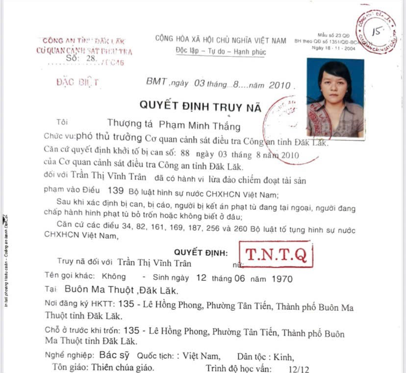 Truy n&atilde; đặc biệt b&aacute;c sĩ Trần Thị Vĩnh Tr&acirc;n- Ảnh 1.