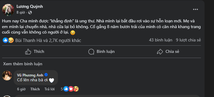 Quỳnh Lương th&ocirc;ng b&aacute;o biến cố gia đ&igrave;nh, b&agrave;i đăng đau đớn l&uacute;c nửa đ&ecirc;m g&acirc;y chạnh l&ograve;ng- Ảnh 1.