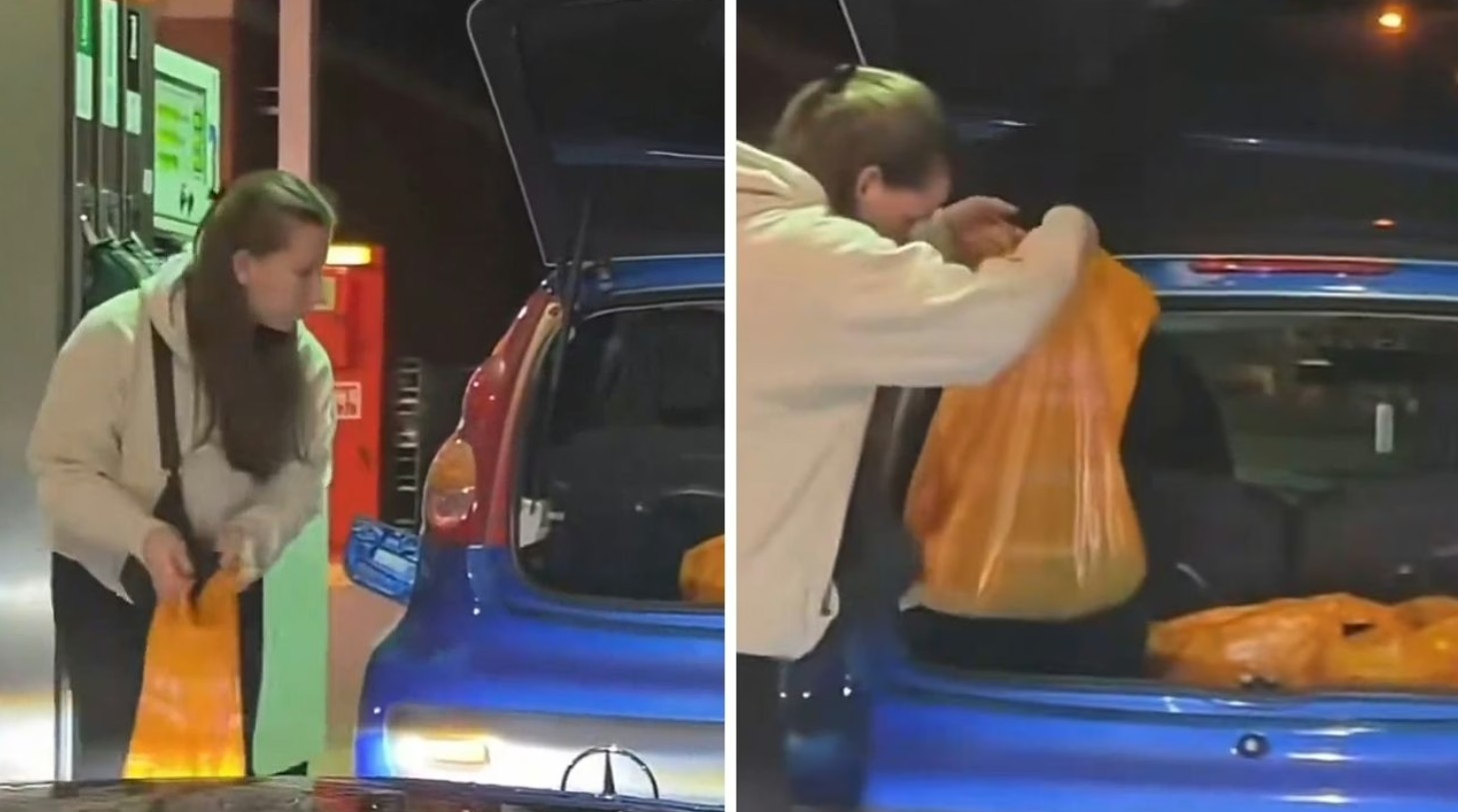 Ngỡ ng&agrave;ng nữ t&agrave;i xế d&ugrave;ng t&uacute;i nilon đựng xăng rồi cho v&agrave;o cốp xe &ocirc; t&ocirc; để t&iacute;ch trữ: Cực kỳ nguy hiểm- Ảnh 1.