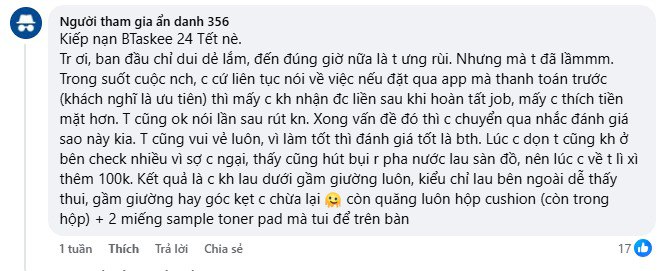 L&ecirc;n bTaskee book dọn nh&agrave; nhưng l&agrave;m ẩu, đến 3 tiếng toilet dơ y nguy&ecirc;n, thậm ch&iacute; chẳng ai nhận việc: Đại diện thương hiệu n&oacute;i g&igrave;?- Ảnh 4.