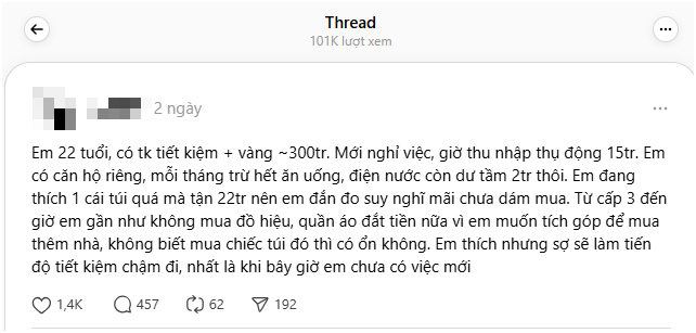 22 tuổi đ&atilde; c&oacute; nh&agrave; ri&ecirc;ng v&agrave; 300 triệu, c&oacute; n&ecirc;n sắm t&uacute;i hiệu trong l&uacute;c đang thất nghiệp: Loạt lời khuy&ecirc;n đối lập- Ảnh 1.