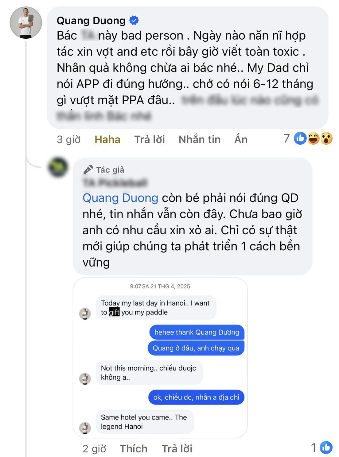 Drama Pickleball: Quang Dương v&agrave;o 1 fanpage &ldquo;var thẳng" v&igrave; cho rằng bị viết b&agrave;i toxic- Ảnh 2.
