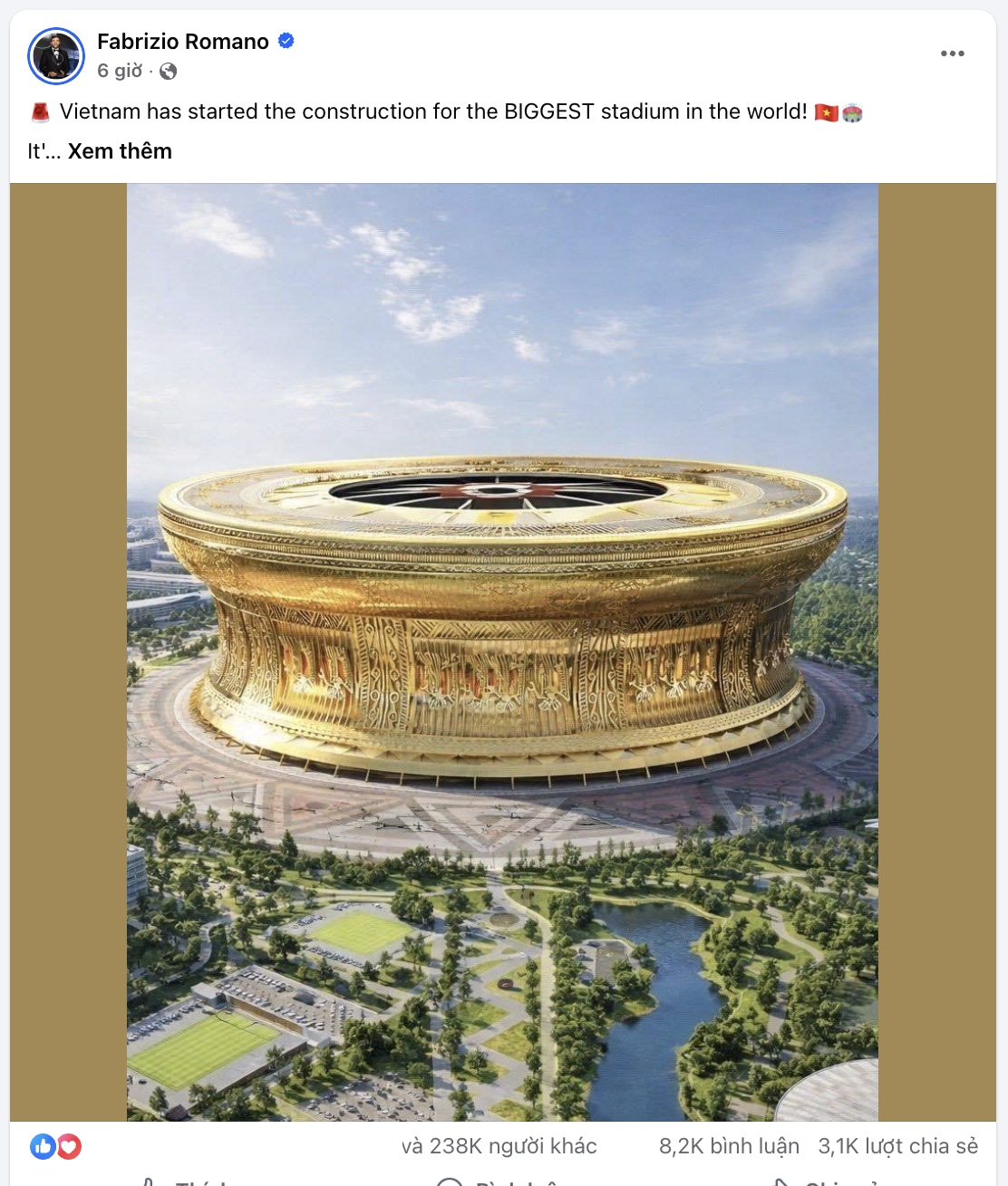Truyền th&ocirc;ng quốc tế ngỡ ng&agrave;ng v&igrave; s&acirc;n Trống Đồng lớn nhất thế giới tại Việt Nam, sức chưa gấp đ&ocirc;i Old Trafford- Ảnh 2.