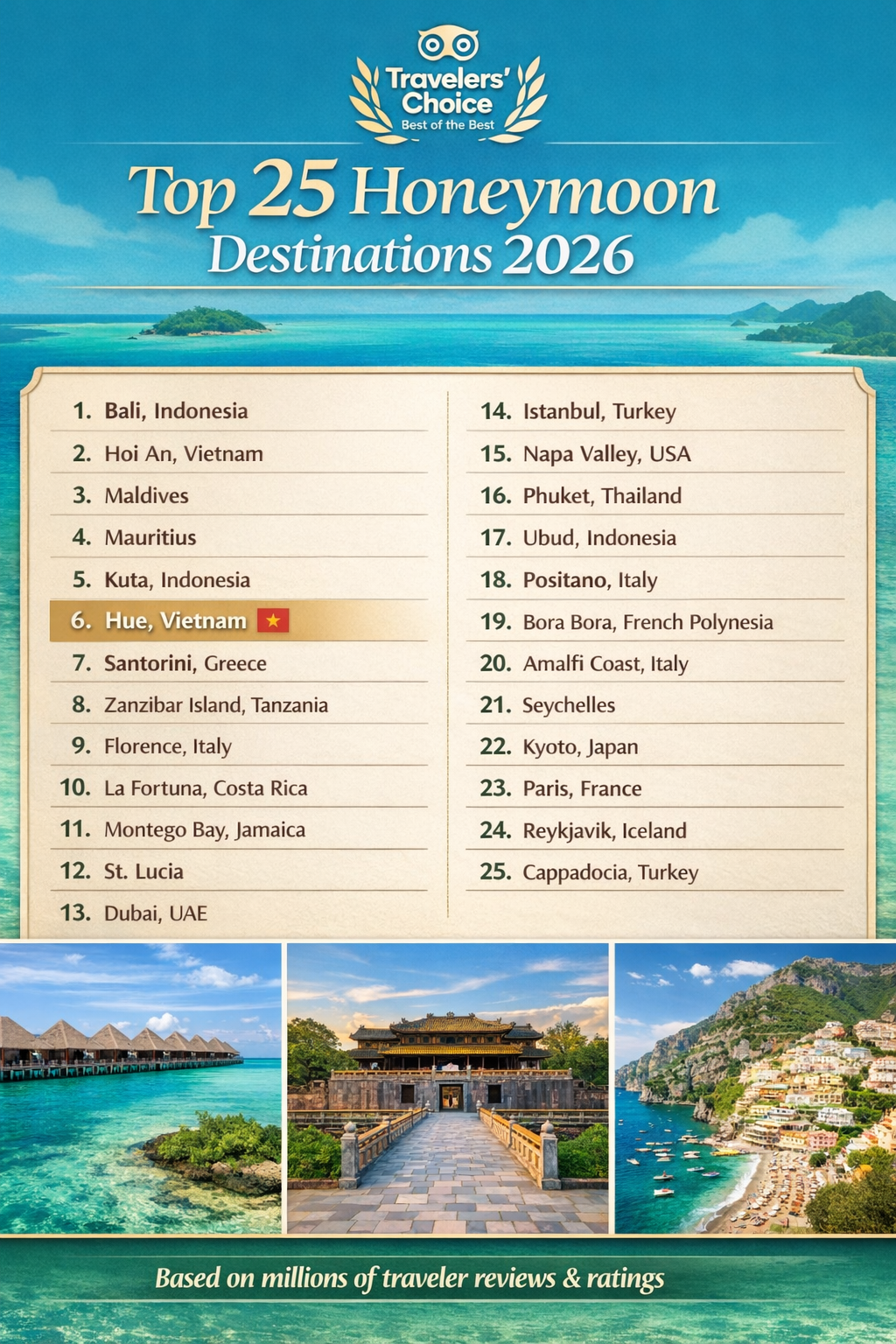 Một th&agrave;nh phố Việt Nam bất ngờ lọt top điểm đến trăng mật l&atilde;ng mạn nhất thế giới: Xếp tr&ecirc;n Dubai, Paris- Ảnh 1.