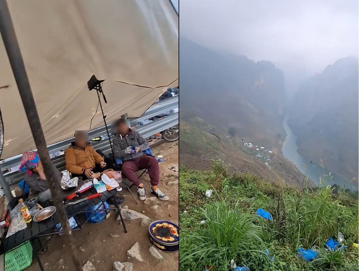 Phản cảm cảnh dựng lều bạt, mở tiệc ăn uống ở đ&egrave;o M&atilde; P&igrave; L&egrave;ng- Ảnh 2.