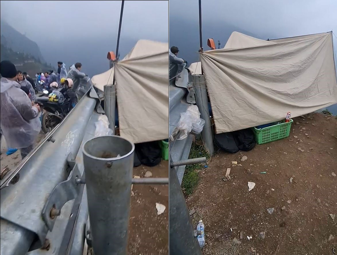 Phản cảm cảnh dựng lều bạt, mở tiệc ăn uống ở đ&egrave;o M&atilde; P&igrave; L&egrave;ng- Ảnh 1.