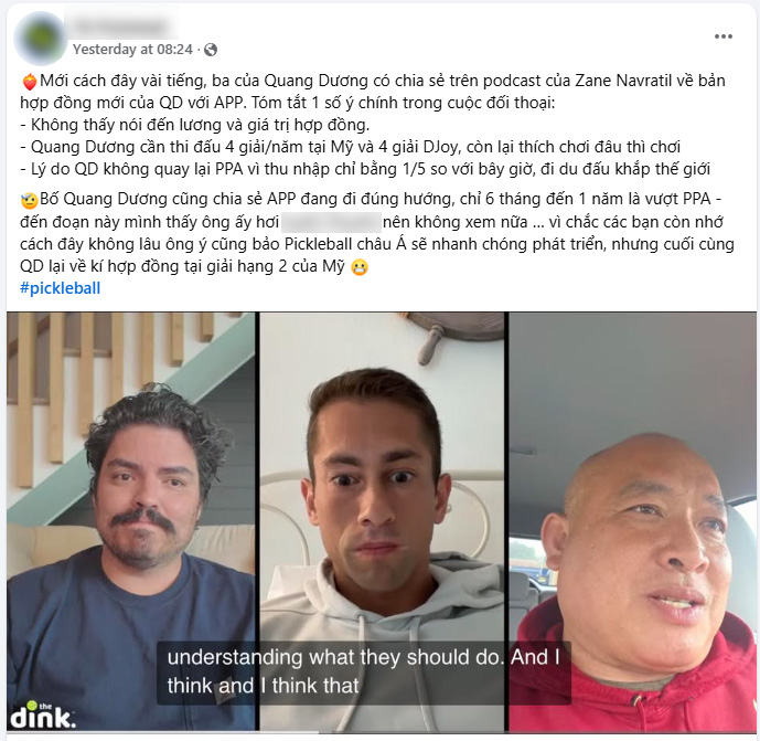 Drama Pickleball: Trang fanpage li&ecirc;n tục &ldquo;pressing&rdquo;, chờ Quang Dương phản hồi- Ảnh 1.