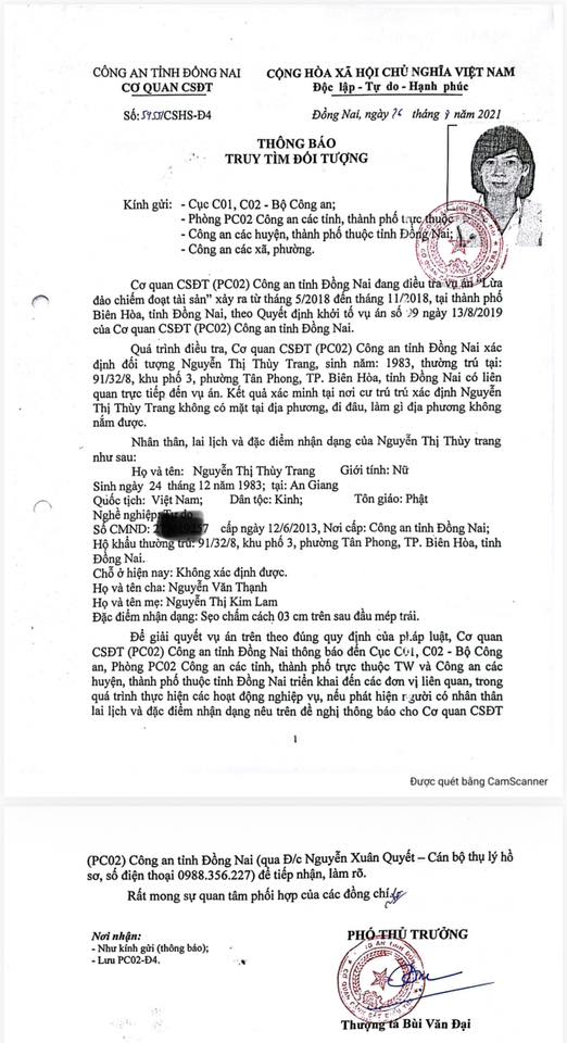 Truy t&igrave;m đối tượng Nguyễn Thị Th&ugrave;y Trang SN 1983- Ảnh 1.