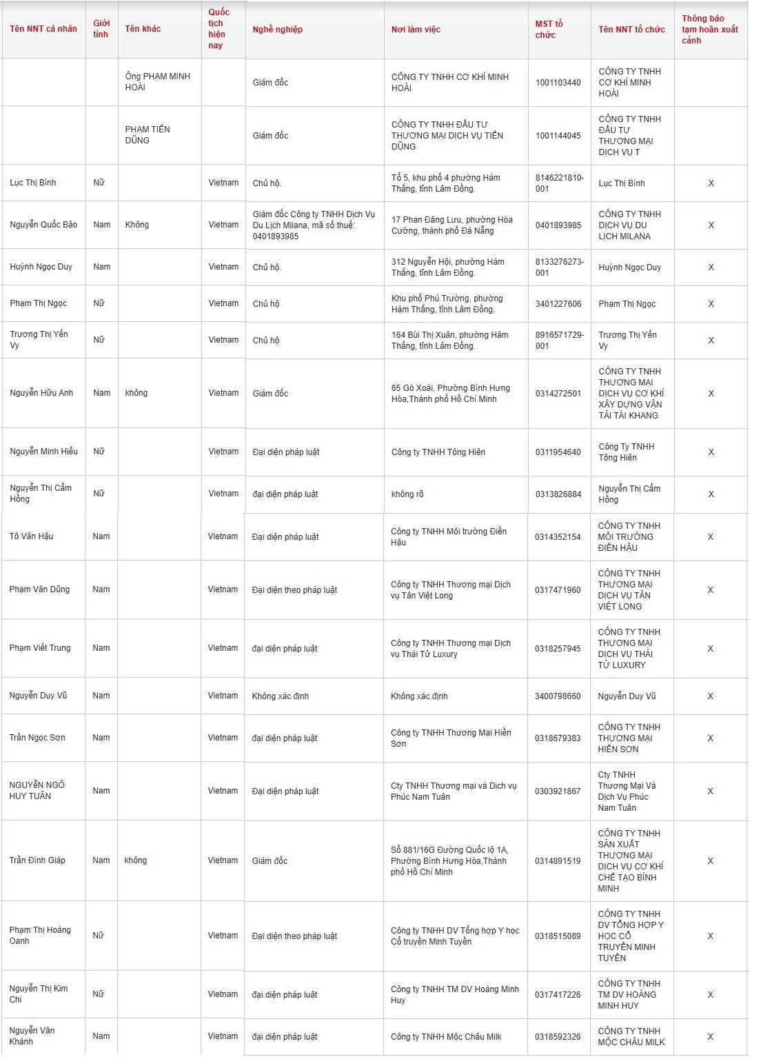 20 người nộp thuế c&oacute; t&ecirc;n sau bị tạm ho&atilde;n xuất cảnh- Ảnh 2.