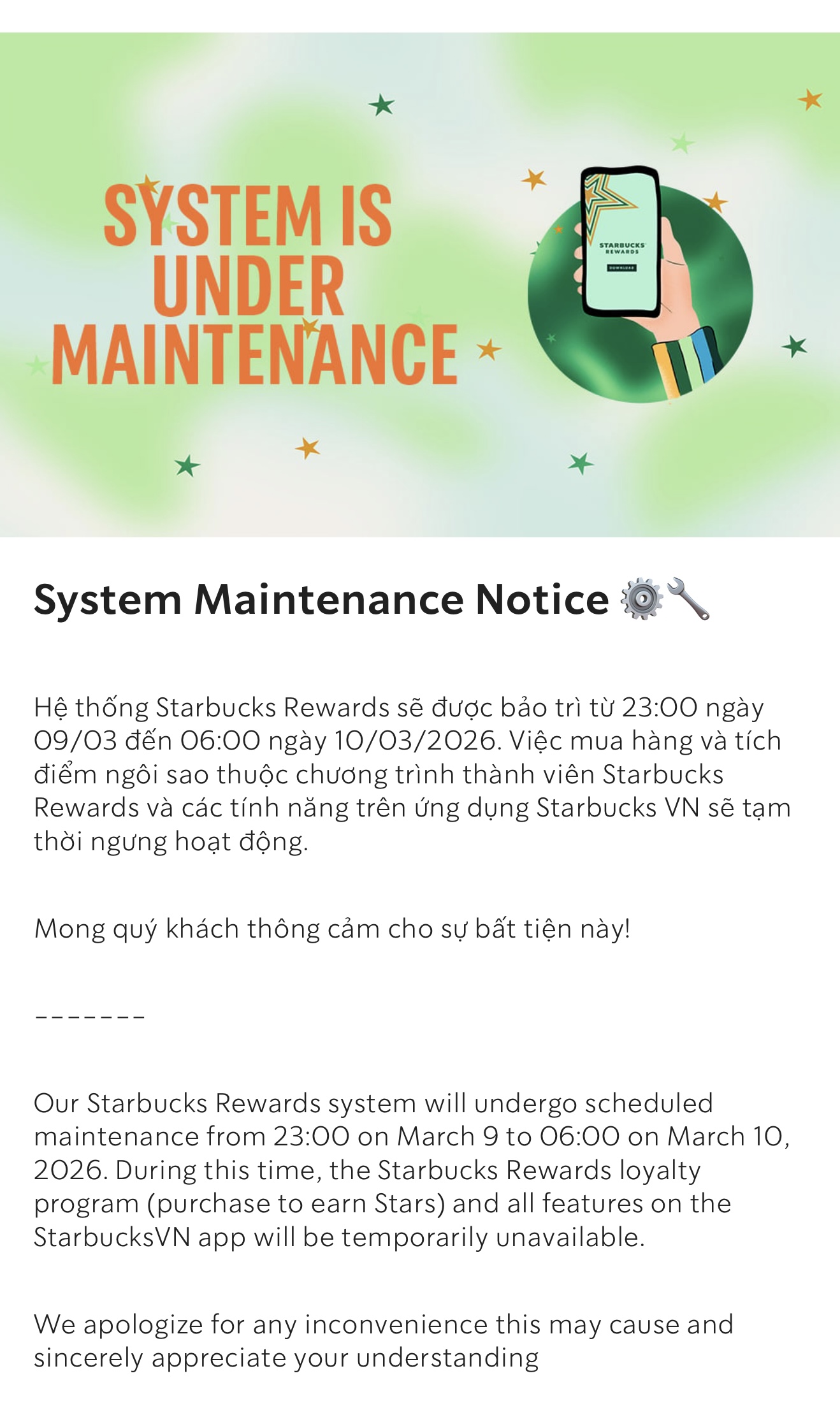 Starbucks Việt Nam ph&aacute;t đi th&ocirc;ng b&aacute;o khẩn- Ảnh 1.