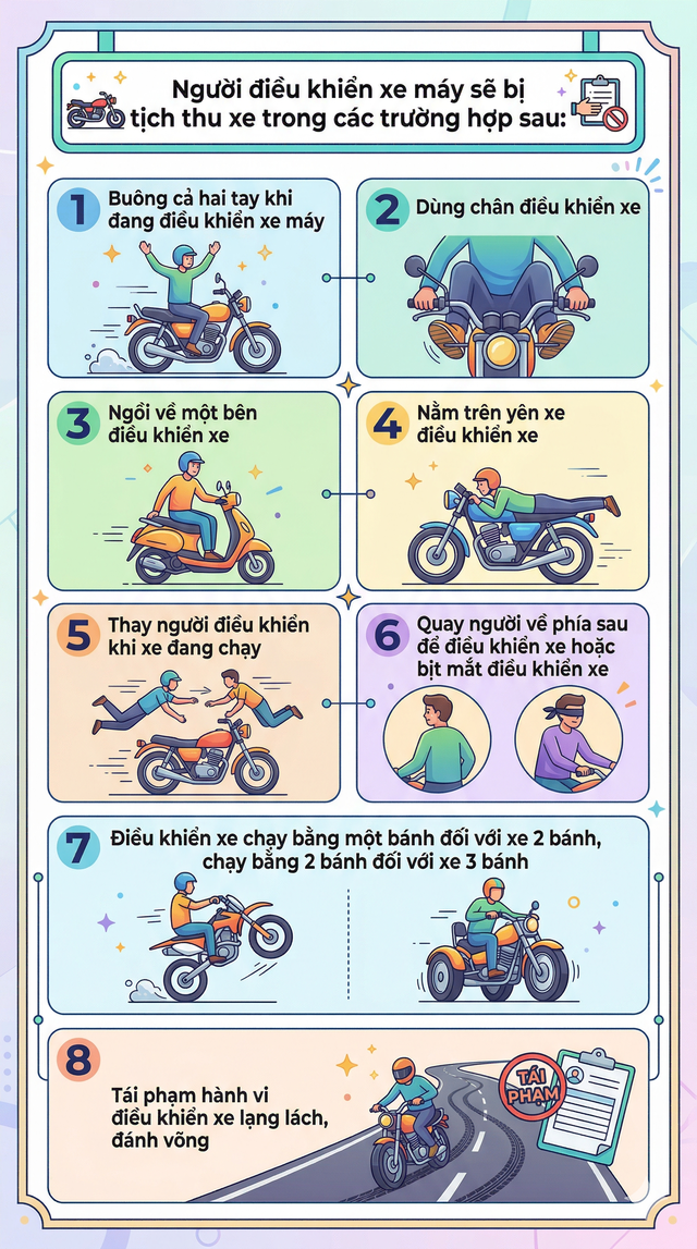 Người điều khiển xe m&aacute;y sẽ bị tịch thu phương tiện trong những trường hợp n&agrave;o?- Ảnh 1.