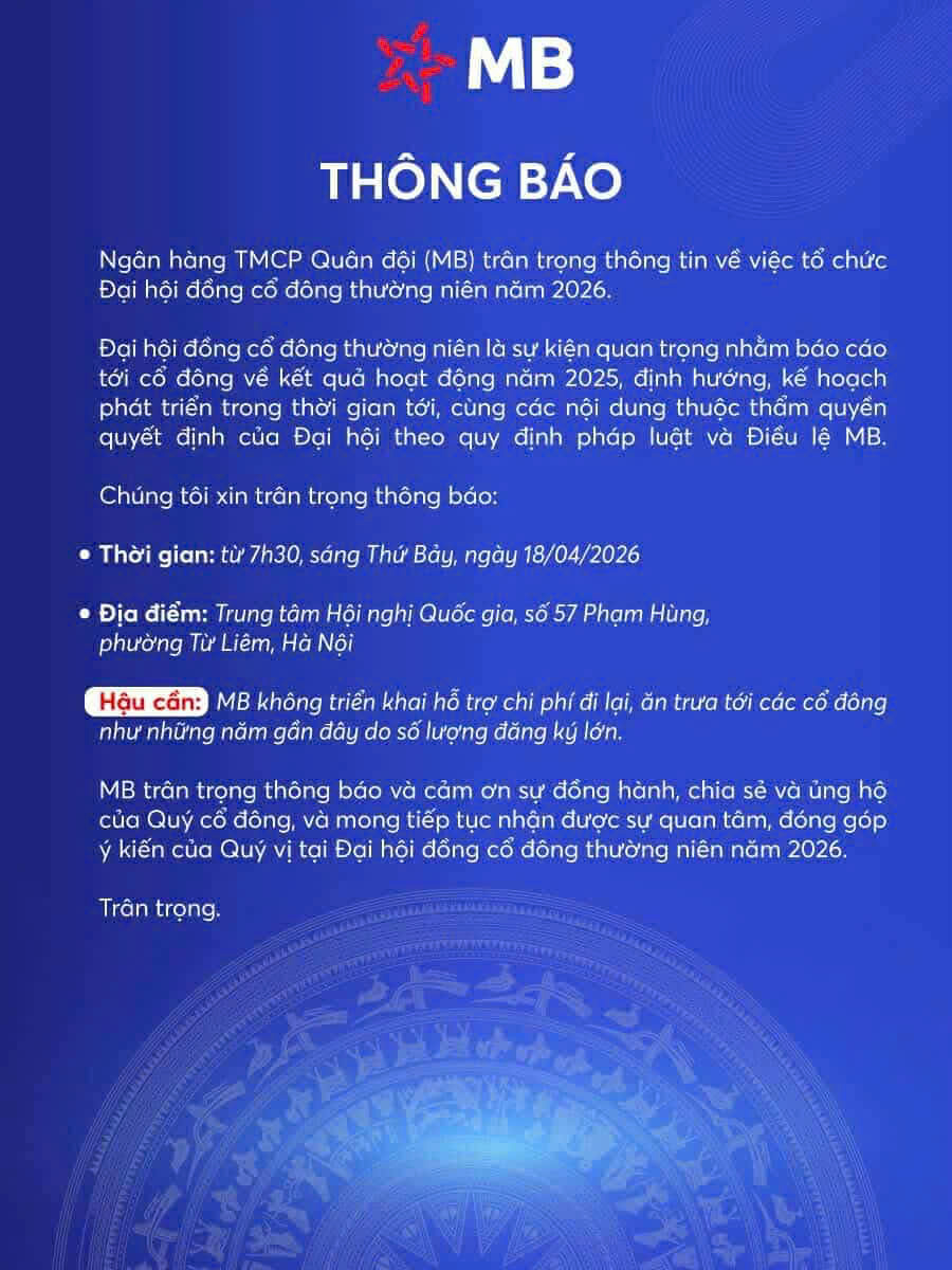 MB Bank không tặng 500 nghìn nữa vì số lượng đăng ký lớn, cổ đông năm nay tự túc tiền ăn trưa đi lại- Ảnh 1. MB Bank không tặng 500 nghìn nữa vì số lượng đăng ký lớn, cổ đông năm nay tự túc tiền ăn trưa đi lại- Ảnh 1.