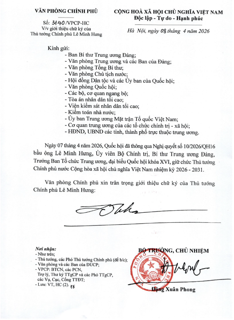 Giới thiệu chữ k&yacute; của Thủ tướng v&agrave; c&aacute;c Ph&oacute; Thủ tướng Ch&iacute;nh phủ nhiệm kỳ 2026-2031- Ảnh 1.