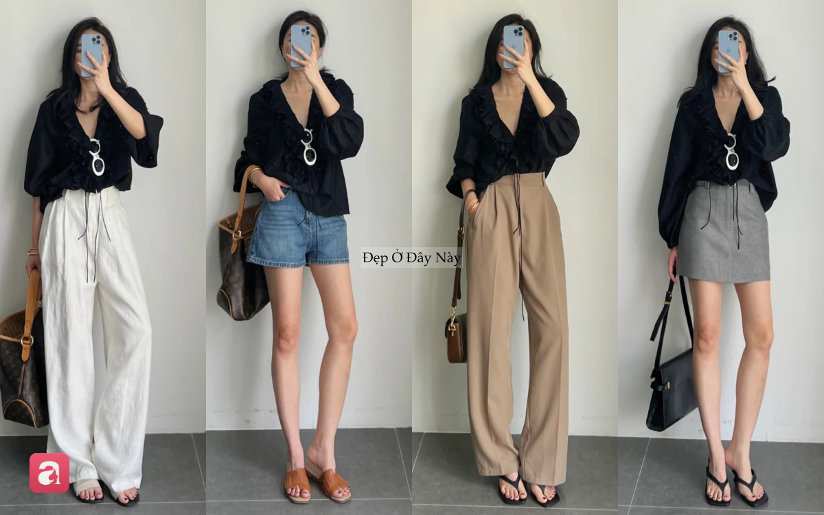 Mặc đẹp cả tuần chỉ với 1 chiếc &aacute;o blouse đen: Từ đi l&agrave;m tới dạo phố đều hợp cả - Ảnh 1.