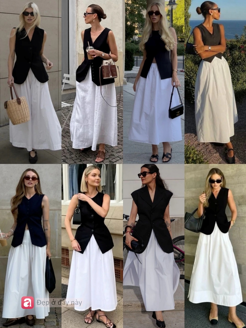 Kh&ocirc;ng cần đồ đắt tiền vẫn to&aacute;t l&ecirc;n kh&iacute; chất &ldquo;old money&rdquo;: Chỉ cần &aacute;o gile đen + v&aacute;y trắng l&agrave; đủ - Ảnh 1.