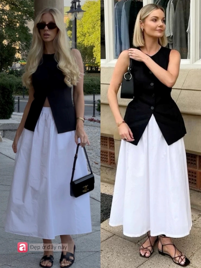 Kh&ocirc;ng cần đồ đắt tiền vẫn to&aacute;t l&ecirc;n kh&iacute; chất &ldquo;old money&rdquo;: Chỉ cần &aacute;o gile đen + v&aacute;y trắng l&agrave; đủ - Ảnh 3.