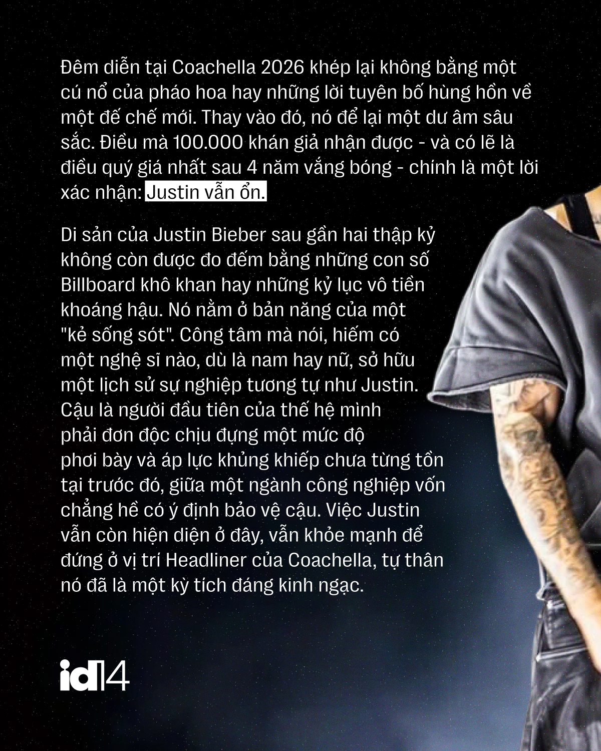 Justin Bieber tại Coachella 2026: Khi Ho&agrave;ng tử nhạc Pop kh&ocirc;ng c&ograve;n nợ thế giới n&agrave;y bất cứ điều g&igrave; - Ảnh 10.