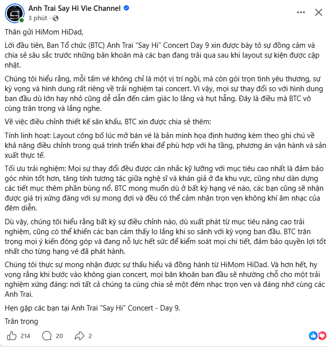 BTC Concert Anh Trai Say Hi l&ecirc;n tiếng về việc đổi seatmap nhưng kh&ocirc;ng dập được sự bức x&uacute;c của fan- Ảnh 6.
